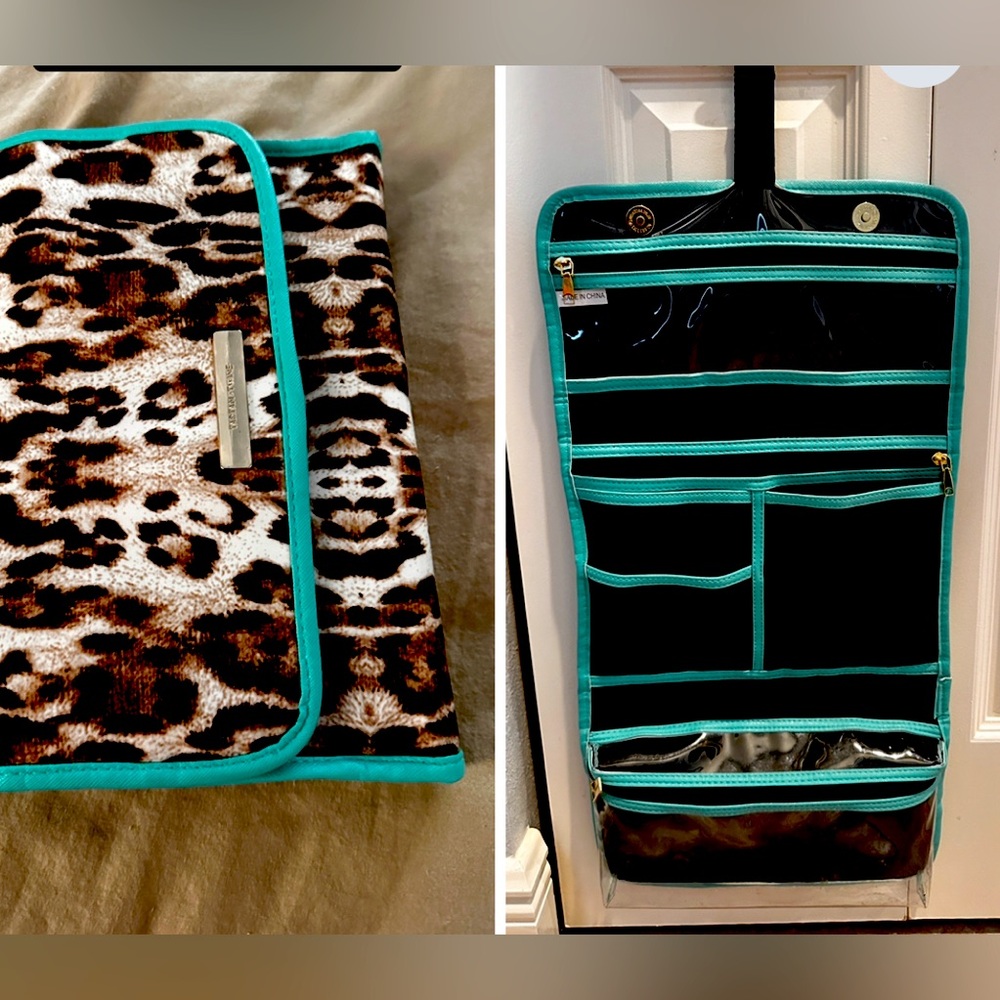 Hanging leopard cosmetic case great for travel …